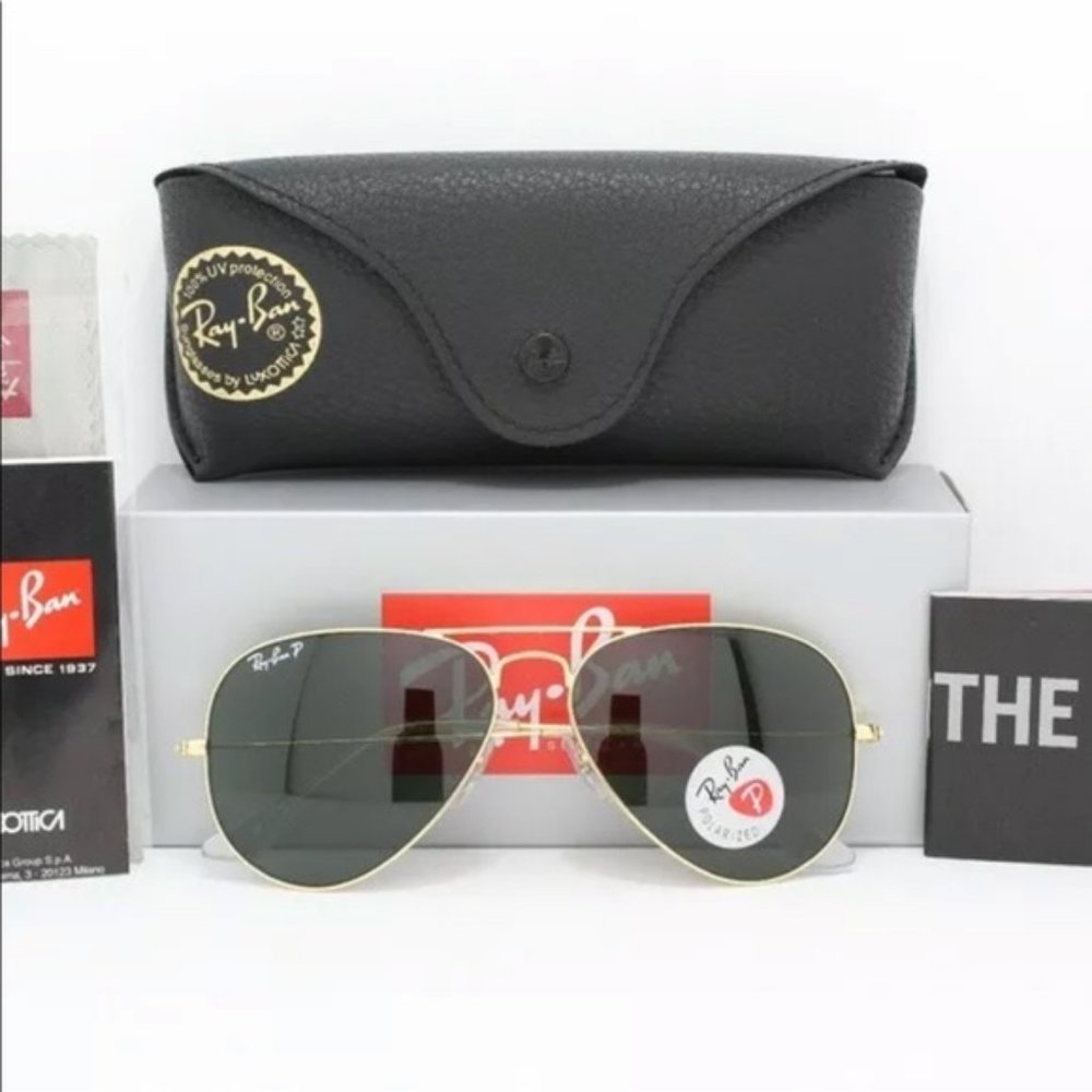New Rayban Aviator Polarized 3025 Gold/Green assorted sizes - Picture 1 of 4
